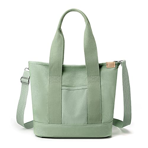 Hobo Handbags Canvas Crossbody Shoulder Bags Multi-pocket Tote Bags Simple Shopping Bag for Women (M-Green)