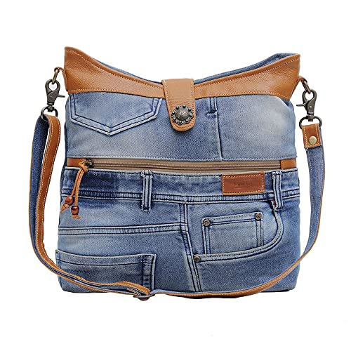 Western Leather Shoulder Bag for Women - Upcycled Canvas Crossbody Bag Janesa