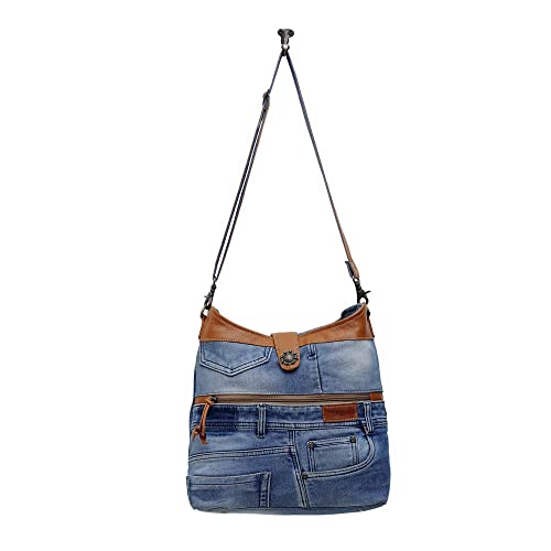 Western Leather Shoulder Bag for Women - Upcycled Canvas Crossbody Bag Janesa