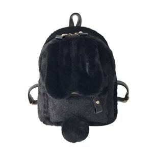 fashion furry bag for women kawaii backpack fluffy backpack fuzzy school bag teen girls anime faux fur bunny backpack (black)