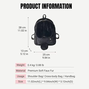 Fashion Furry Bag for Women Kawaii Backpack Fluffy Backpack Fuzzy School Bag Teen Girls anime Faux Fur Bunny Backpack (Black)