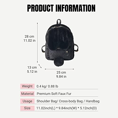 Fashion Furry Bag for Women Kawaii Backpack Fluffy Backpack Fuzzy School Bag Teen Girls anime Faux Fur Bunny Backpack (Black)