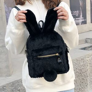 Fashion Furry Bag for Women Kawaii Backpack Fluffy Backpack Fuzzy School Bag Teen Girls anime Faux Fur Bunny Backpack (Black)