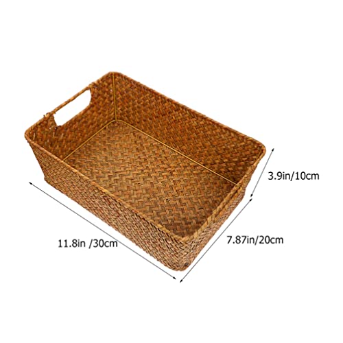 Luxshiny Wicker Woven Basket Toiletries Storage Basket Woven Shelf Storage Bin Rectangular Decorative Baskets for for Makeup Clothes Sundries Toys Home Organization