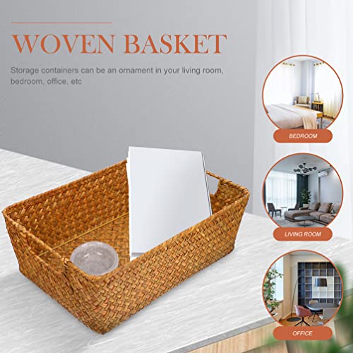 Luxshiny Wicker Woven Basket Toiletries Storage Basket Woven Shelf Storage Bin Rectangular Decorative Baskets for for Makeup Clothes Sundries Toys Home Organization