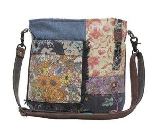 western leather shoulder bag for women – upcycled canvas crossbody bag le fleur blu