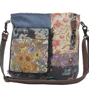 Western Leather Shoulder Bag for Women - Upcycled Canvas Crossbody Bag Le Fleur Blu