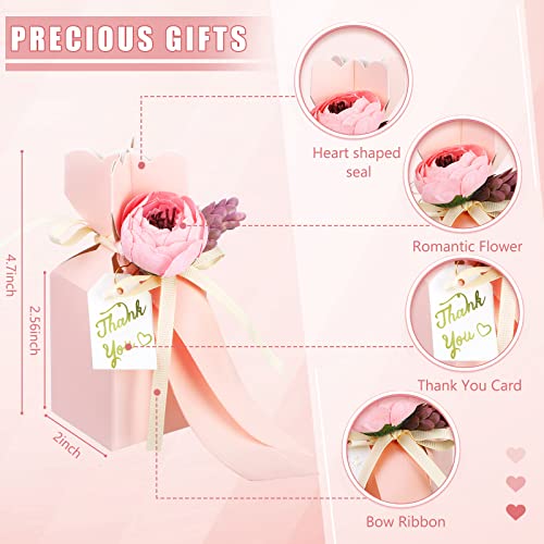TaoBary 50 Pcs Bridal Shower Party Favor Boxes DIY Wedding Favors Candy Boxes with Ribbon and Flower Flower Party Favor Boxes for Engagement, Bridal Shower Party, Wedding Decorations (Pink)
