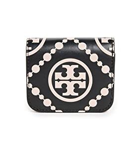 Tory Burch Women's T Monogram Contrast Embossed Mini Wallet, Black/New Cream, One Size