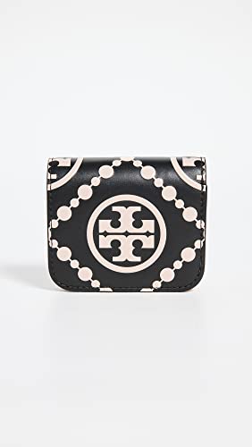 Tory Burch Women's T Monogram Contrast Embossed Mini Wallet, Black/New Cream, One Size