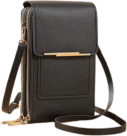 Anti-theft Leather Bag, 2023 Fashion Small Crossbody Cell Phone Purse for Women RFID Blocking PU Leather Crossbody Bag (Black)