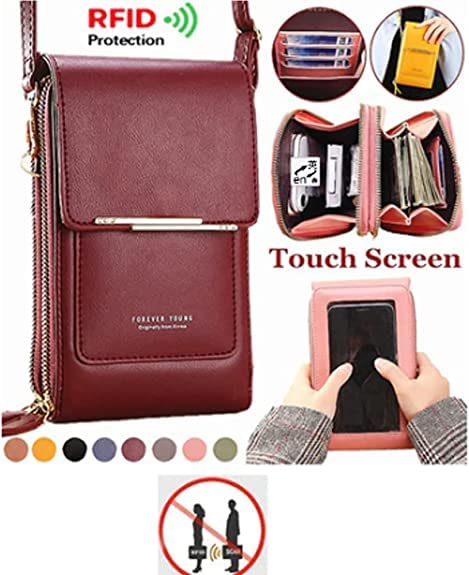 Anti-theft Leather Bag, 2023 Fashion Small Crossbody Cell Phone Purse for Women RFID Blocking PU Leather Crossbody Bag (Black)