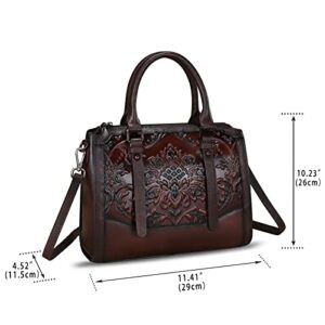 Genuine Leather Satchel for Women Embossed Leather Top Handle Bags Handmade Purse Vintage Crossbody Handbags Hobo Bag (Coffee)