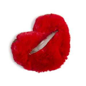 Mini Momo Heart Shape Handbag Cute Girls Purse - Fluffy Faux Fur Bag Women Crossbody, Valentines Day Bow Tie Ribbon Shoulder (Fluffy Heart Chain Bag - Red)