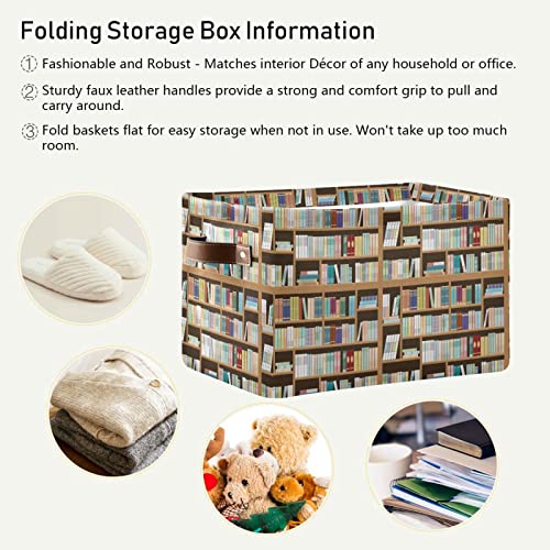 ALAZA Bookshelves Book Foldable Storage Box Storage Basket Organizer Bins with Handles for Shelf Closet Living Room Bedroom Home Office 1 Pack