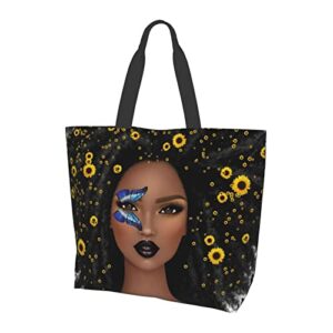 YBSJDQ African American Woman Tote Bags Shoulder Bag Afro Black Girl Magic Satchel Handbags For Shopping,Work,Gym,Gift Bag