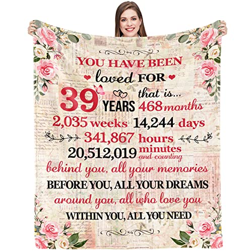 39th Birthday Gifts for Women Happy 39th Birthday Gifts for Her 39 Year Old Birthday Gifts for Women 39th Birthday Decorations for Women Bestie Wife Sister Mom Friends 39th Birthday Blanket 60"x 50"