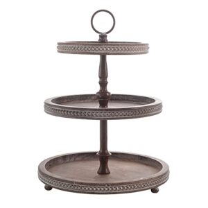 festwind 3 tiered tray, wood tiered tray for kitchen dinning table entryway coffee table, small beaded tiered tray stand for holidays, three tiered tray distressed brown