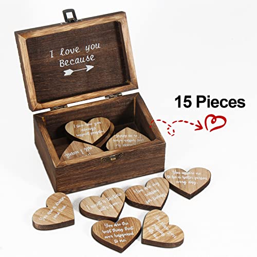 Anniversary Sign Gifts for Her Him, I Love You Because 15 Love Quote Signs, 5th Wood Wedding Anniversary Love Gifts for Wife Husband, Valentines Day Treasure Hunt Gifts for Girlfriend Boyfriend