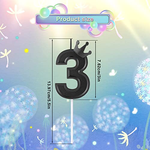 3inch Birthday Number Candle, Cake Topper Candle with Crown Black Numeral Cake Candles Birthday Cake Candle for Birthday Anniversary Parties (Number 3)