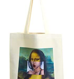 Monalisa Funny Design Printed Canvas Tote Bag Aesthetic Vintage Cute Women Girls Kids School Shoulder Bag, Beach Travel and Shoping Bag (Monalisa)