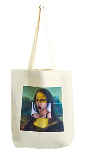 Monalisa Funny Design Printed Canvas Tote Bag Aesthetic Vintage Cute Women Girls Kids School Shoulder Bag, Beach Travel and Shoping Bag (Monalisa)