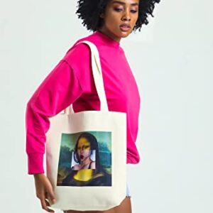 Monalisa Funny Design Printed Canvas Tote Bag Aesthetic Vintage Cute Women Girls Kids School Shoulder Bag, Beach Travel and Shoping Bag (Monalisa)