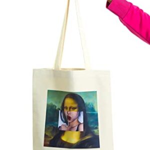 Monalisa Funny Design Printed Canvas Tote Bag Aesthetic Vintage Cute Women Girls Kids School Shoulder Bag, Beach Travel and Shoping Bag (Monalisa)