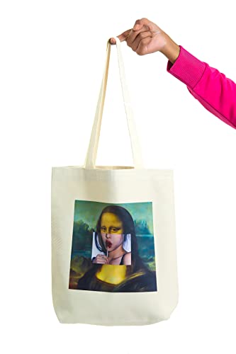 Monalisa Funny Design Printed Canvas Tote Bag Aesthetic Vintage Cute Women Girls Kids School Shoulder Bag, Beach Travel and Shoping Bag (Monalisa)