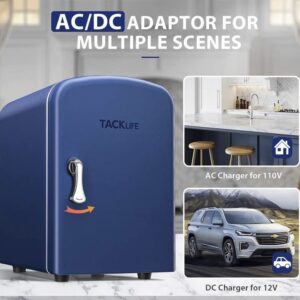 Mini Fridge 4 Liter AC/DC Portable Personal Fridge, Energy Saving Cooler and Warmer Refrigerator for Office, Car, Bedroom, 100% Freon-Free Great for Skincare, Fruit, Food Blue (Blue)