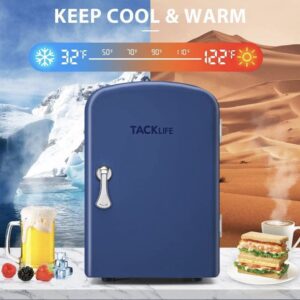 Mini Fridge 4 Liter AC/DC Portable Personal Fridge, Energy Saving Cooler and Warmer Refrigerator for Office, Car, Bedroom, 100% Freon-Free Great for Skincare, Fruit, Food Blue (Blue)