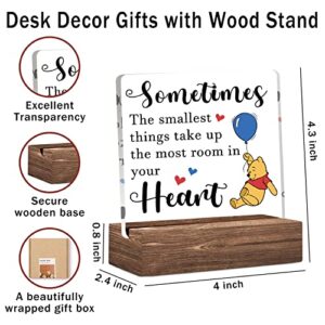 Inspirational Funny Winnie The Pooh Clear Desk Decorative Sign with Wood Stand, Home Bedroom Office Positive Plaque Decor Sign for Friend, Sister, Coworkers Birthday Gift