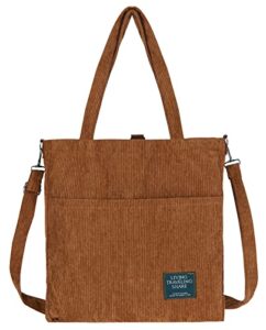 wuliqiuqiu corduroy crossbody bag for women convertible backpack over the shoulder tote purse student fashion handbag brown