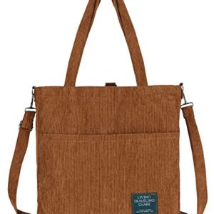 WULIQIUQIU Corduroy Crossbody Bag for Women Convertible Backpack Over The Shoulder Tote Purse Student Fashion Handbag Brown