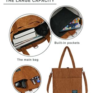 WULIQIUQIU Corduroy Crossbody Bag for Women Convertible Backpack Over The Shoulder Tote Purse Student Fashion Handbag Brown