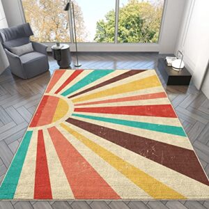 boho rainbow sun area rugs colorful area rug contemporary floor carpet soft non-shedding for living room bedroom decor, 5×8 feet
