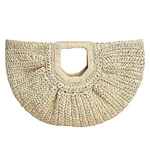 bandkos straw beach bag for women summer hand-woven travel tote handbag purse handmade straw woven top-handle rattan clutch bag, beige