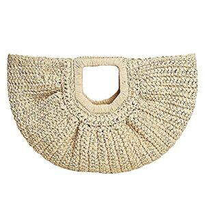 Bandkos Straw Beach Bag for Women Summer Hand-woven Travel Tote Handbag Purse Handmade Straw Woven Top-handle Rattan Clutch Bag, Beige