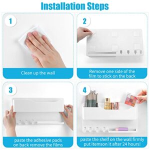 SZWQILIN Bedside Shelf Accessories Organizer - Wall-Mounted Bedside Shelf Multifunctional Self-Adhesive Organizer Box with Hooks Easily Install and Use Suitable for Family, Dorm,Office (White)