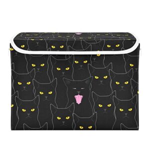 DOMIKING Cute Black Cats Storage Basket with Lids Decorative Storage Bins for Toys Organizers Fabric Collapsible Lidded Storage Boxes with Handles for Pet/Children Toys Clothes Nursery