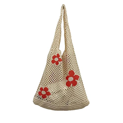 Z-Jeris Crochet Tote Bag Fairycore Hobo Bag for Women Girls Fairy Grunge Aesthetic Tote Bag Fairy Grunge Y2k Accessories (Beige)