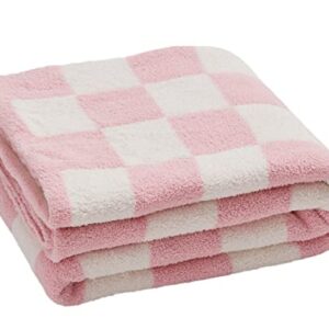 Throw Blankets Barefoot Checkerboard Gingham Warm Cozy Microfiber Reversible for Home Decor Bed Couch-Machine Washable (Light Pink,51"x63")