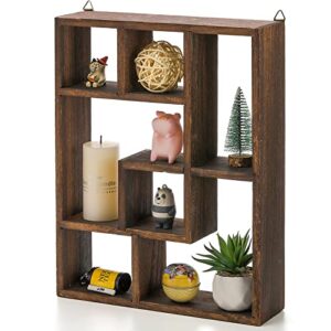 wuweot wood shadow box, 15″ x 12″ cubes display shelf, freestanding & wall mountable floating shelves, 7-compartment knickknack display organizer