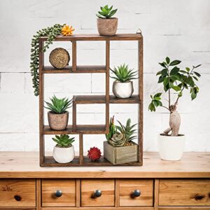 WUWEOT Wood Shadow Box, 15" x 12" Cubes Display Shelf, Freestanding & Wall Mountable Floating Shelves, 7-Compartment Knickknack Display Organizer