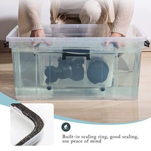 LQDSJTU Plastic Storage Bins Tote Organizing Container with Durable Lid and Seal and Secure Latching Buckles and Wheels，Clear,3 Pack（Three sizes：L-32qt M-19qt S-12qt）