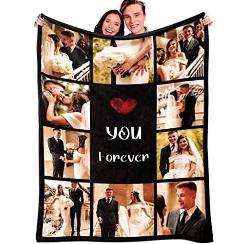 Zookao Custom Blankets with Photos and Text, Made in USA Personalized Picture Blanket Memorial Throw Blanket for Couples, Personalized Gifts for Anniversary Valentine's Day(30"x40")