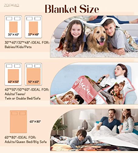 Zookao Custom Blankets with Photos and Text, Made in USA Personalized Picture Blanket Memorial Throw Blanket for Couples, Personalized Gifts for Anniversary Valentine's Day(30"x40")