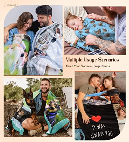 Zookao Custom Blankets with Photos and Text, Made in USA Personalized Picture Blanket Memorial Throw Blanket for Couples, Personalized Gifts for Anniversary Valentine's Day(30"x40")