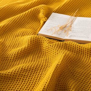 R.SHARE Soft Knit Waffle Throw Blanket for Couch Bed with Tassel, Thin Knitted Lightweight Cozy Woven for Sofa Travel, Cute Women Men, Big Twin Size, 60x80 inches, Mustard Yellow