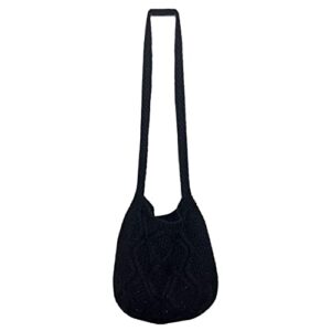 fairycore crochet tote bag women’s shoulder bags trendy hobo bag y2k aesthetic shopping handbag accessories (black)